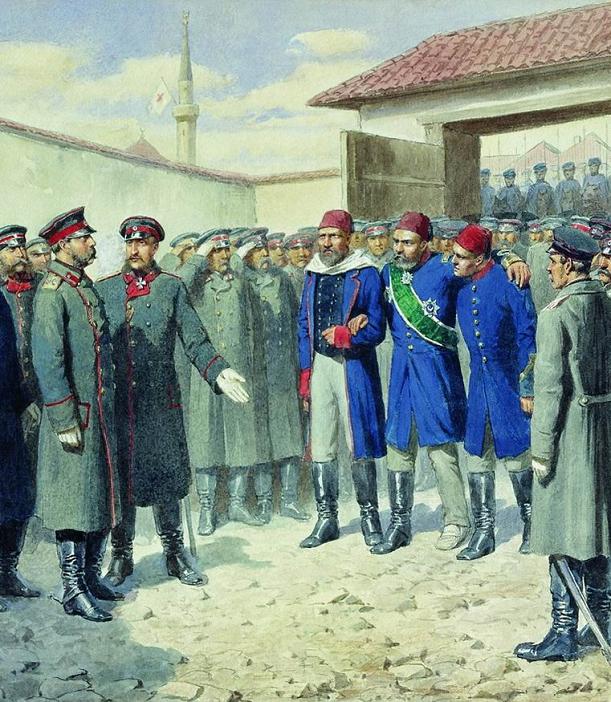 Плевна. Раненый Осман-паша перед Александром II